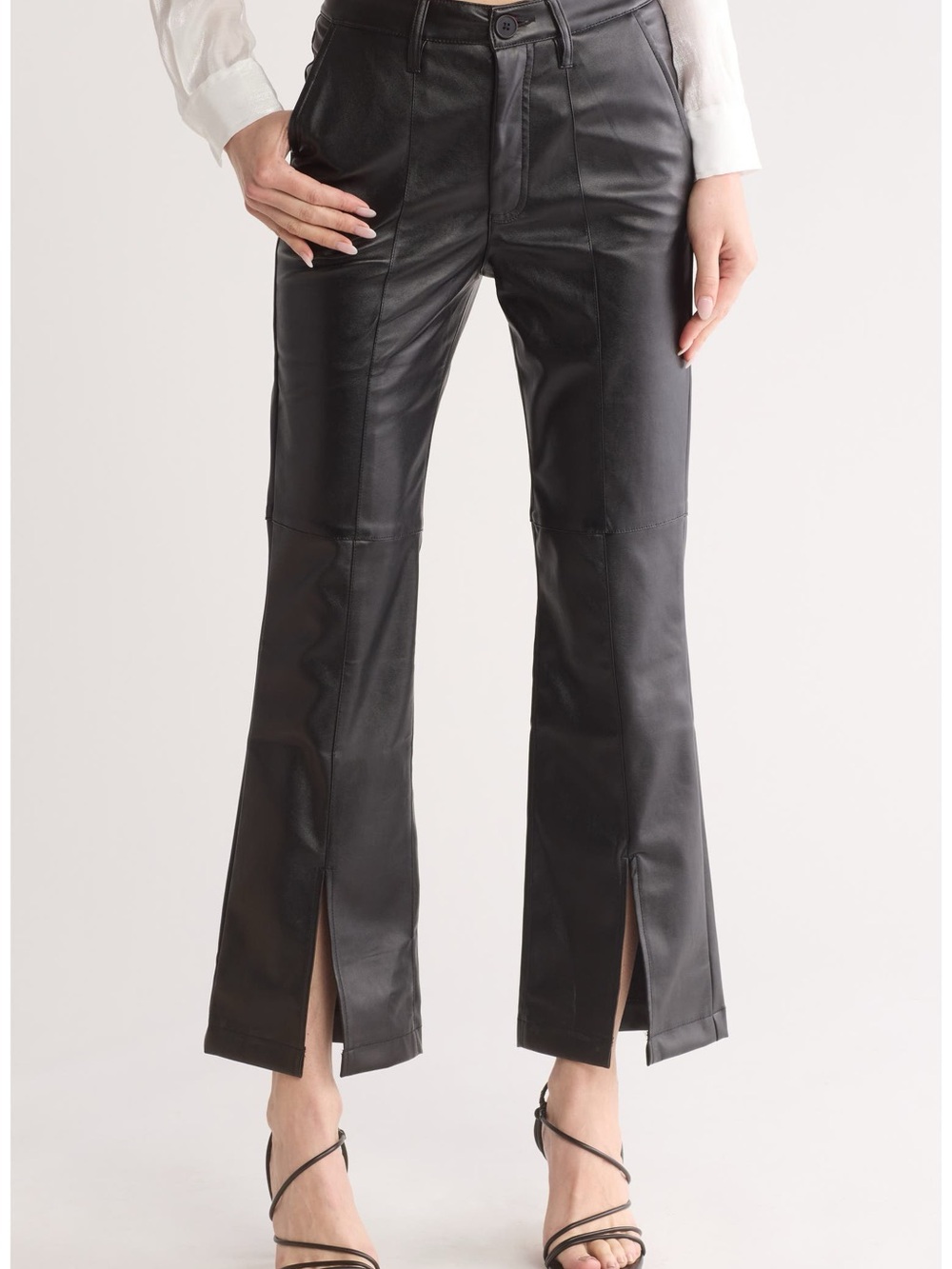 KUT from the Kloth Ellery Faux Leather Flare Pants Black Front Slit Paneled 10